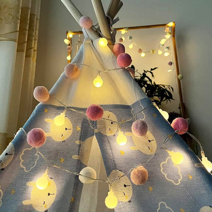 20LED Christmas Fairy Pompoms Balls String Lights Battery Powered Colorful Globe Garland Lights Garden Wedding Party Decoration