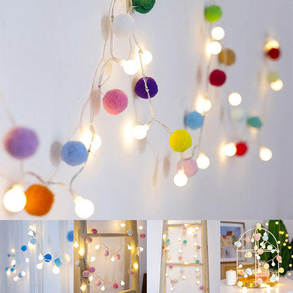 20LED Christmas Fairy Pompoms Balls String Lights Battery Powered Colorful Globe Garland Lights Garden Wedding Party Decoration