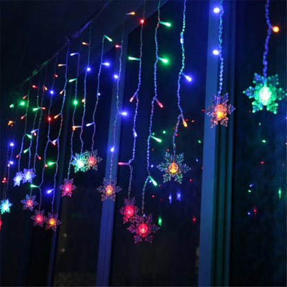 Battery/USB Operated Christmas Snowflake Curtain 8 Modes And Timer Function Light Home Party Decoration Fairy Lights