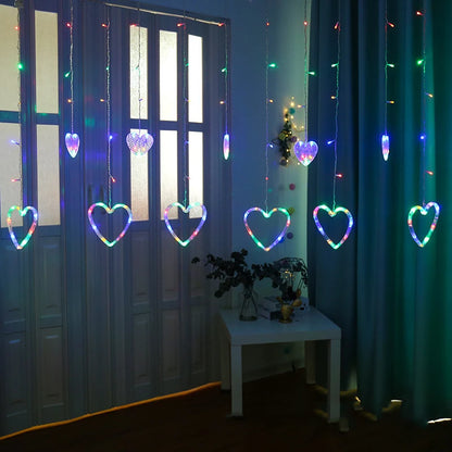 Garland Curtain EU/US Led Heart Shaped Christmas Ramadan Decoration Fairy String Lights for Party Home Wedding New Year Decor