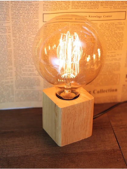 Modern Retro Wood Table Lamp Polyhedron E27 Desk Lamp EU Plug Living Room Bedroom Bedside Lamp Decor Wooden Base Table Light