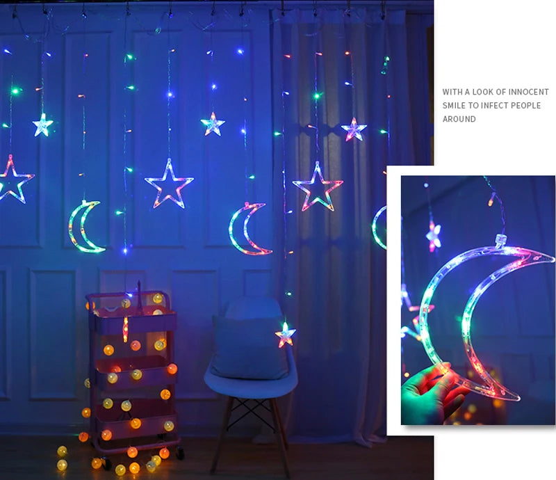 Star Moon Led Curtain Garland String Light EID Mubarak Ramadan Decoration for Home 2024 Islam Muslim Event Party Supplies Decor