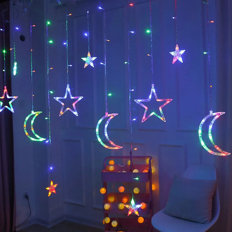 Star Moon Led Curtain Garland String Light EID Mubarak Ramadan Decoration for Home 2024 Islam Muslim Event Party Supplies Decor