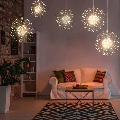 150/200 LED String Fairy Lights Hanging Starburst Lamp DIY Firework Christmas Garland Festival Decoration Remote Twinkle Lights