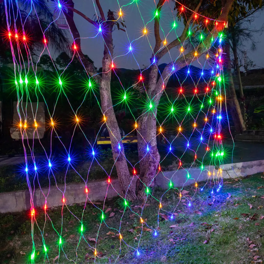 1.5X1.5/10x1/6x4M Led Net Mesh String Light Outdoor Curtain Icicle Light Christmas Garland Light For Garden Party Holiday Decor