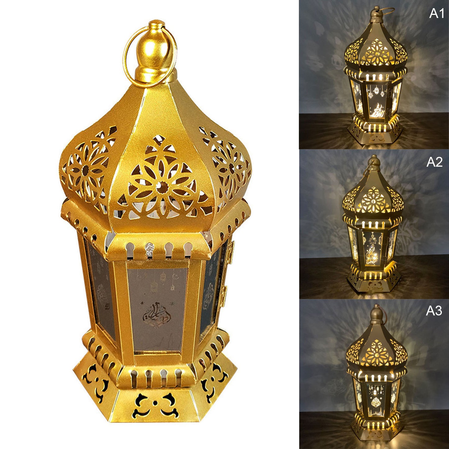 Ramadan Light Decorative Lights Iron PVC Gifts 13x13x28cm Hanging Ornaments Home Eid Decorations LED Lantern