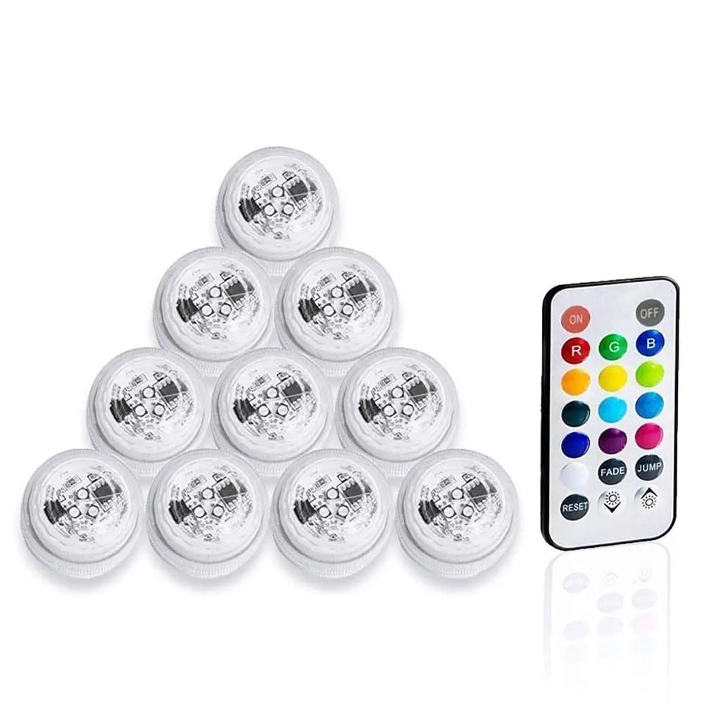 Waterproof Submersible LED Lights, Battery Operated, Multicolors, Mini Tea Candles Lamp with Remote, Ramadan Decoration, 4Pcs