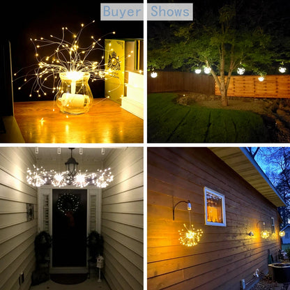 150/200 LED String Fairy Lights Hanging Starburst Lamp DIY Firework Christmas Garland Festival Decoration Remote Twinkle Lights