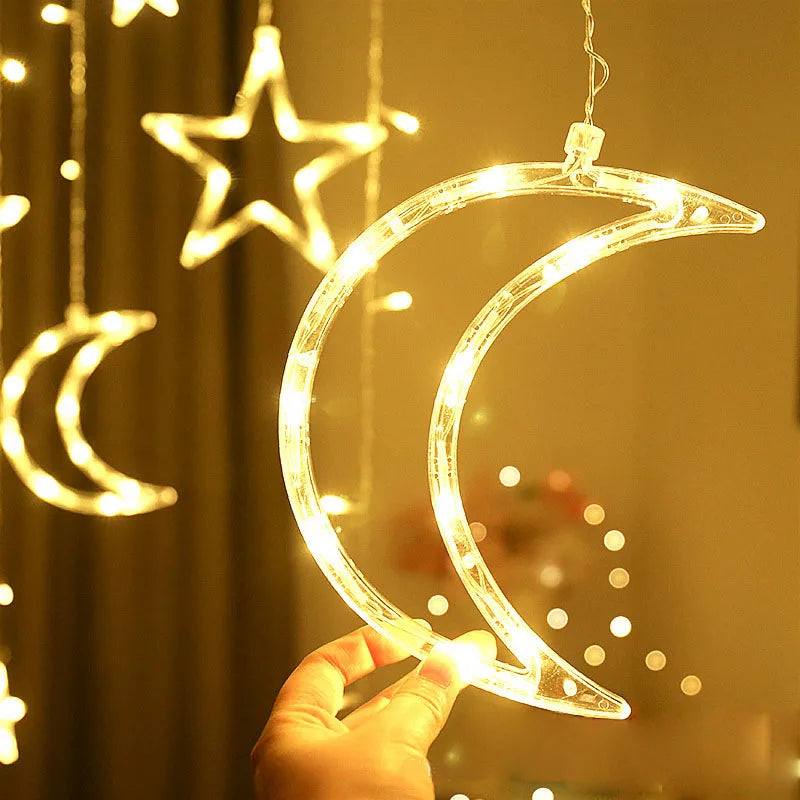 Star Moon Led Curtain Garland String Light EID Mubarak Ramadan Decoration for Home 2024 Islam Muslim Event Party Supplies Decor