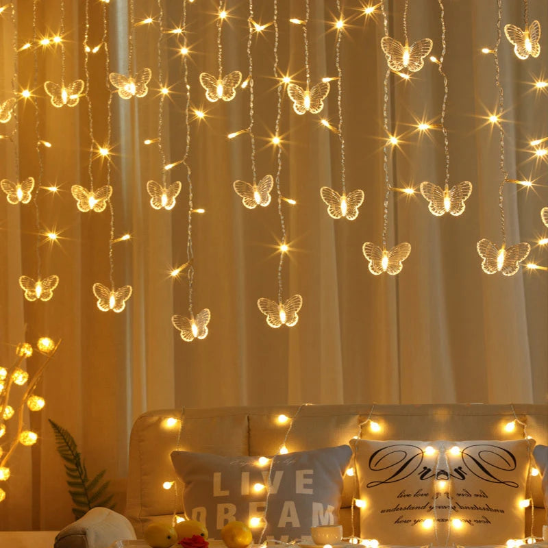 220V 110V 3.5m Butterfly LED Curtain Light Christmas Garland  LED String Fairy Lights For Holiday Wedding Party Home Decoration