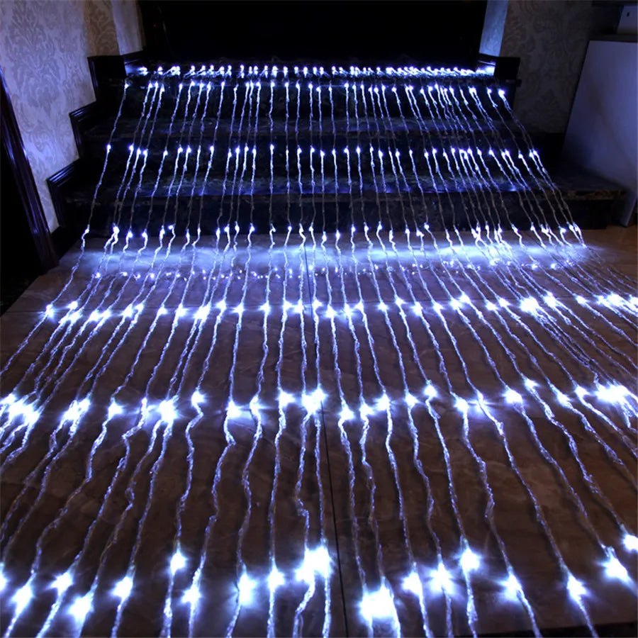 Thrisdar 3X3M 6X3M Water Flow Snowing Effect Curtain Fairy String Light Xmas Wedding Party Hotel Window Waterfall Icicle Light