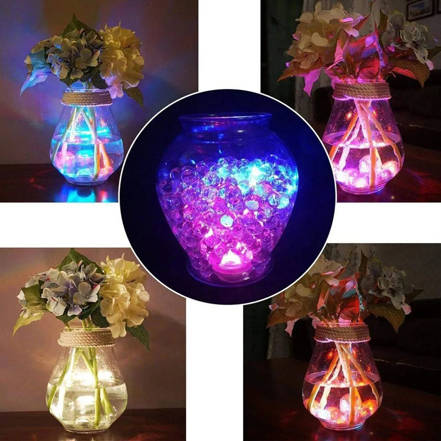 Waterproof Submersible LED Lights, Battery Operated, Multicolors, Mini Tea Candles Lamp with Remote, Ramadan Decoration, 4Pcs