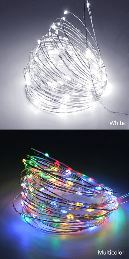 1pcs 5M 10M USB LED String lights 50/100leds Silver Wire Fairy Garland For New Year Wedding Christmas Holiday Home Decoration