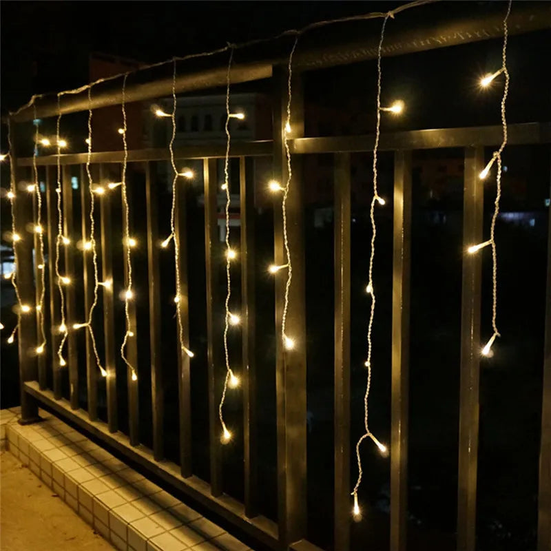 Christmas Lights Outdoor Decoration 5m Droop 0.4-0.6m Led Curtain Icicle String Lights Garden Xmas Party Decorative Lights