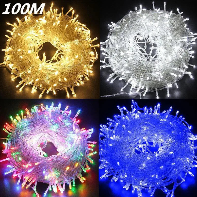 ECLH Christmas Lights 10M 20M 30M 50M 100M Led String 8 Function Christmas Lights 8 Colors For Wedding Party Holiday Lights