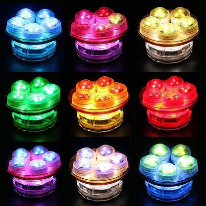 Waterproof Submersible LED Lights, Battery Operated, Multicolors, Mini Tea Candles Lamp with Remote, Ramadan Decoration, 4Pcs