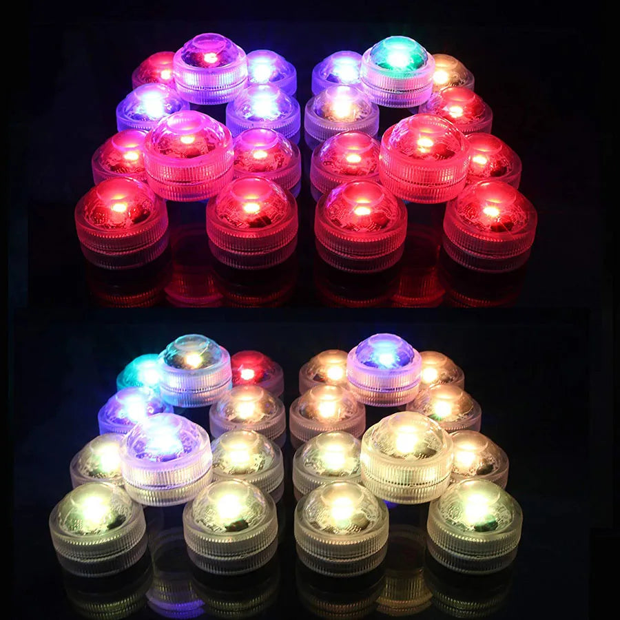 Waterproof Submersible LED Lights, Battery Operated, Multicolors, Mini Tea Candles Lamp with Remote, Ramadan Decoration, 4Pcs