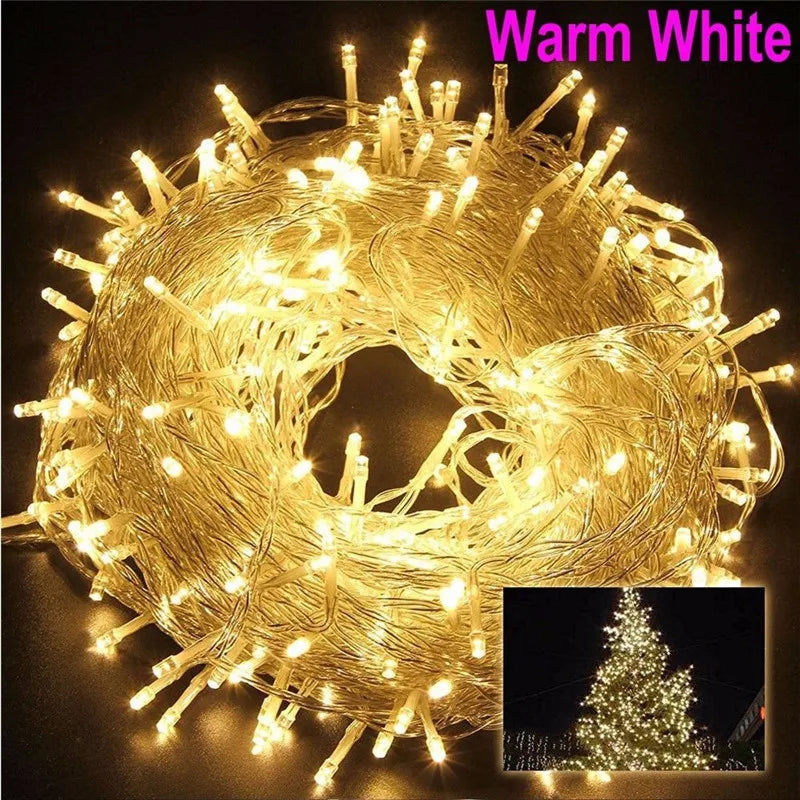 ECLH Christmas Lights 10M 20M 30M 50M 100M Led String 8 Function Christmas Lights 8 Colors For Wedding Party Holiday Lights