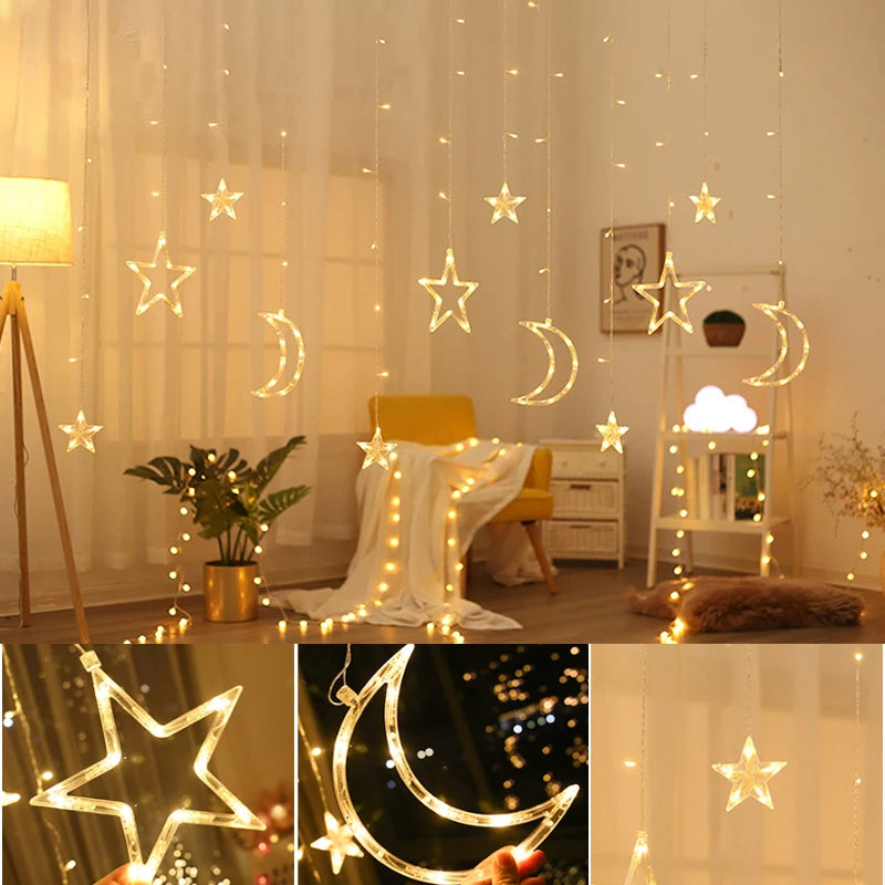 Star Moon Led Curtain Garland String Light EID Mubarak Ramadan Decoration for Home 2024 Islam Muslim Event Party Supplies Decor