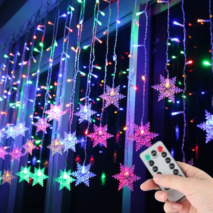 Battery/USB Operated Christmas Snowflake Curtain 8 Modes And Timer Function Light Home Party Decoration Fairy Lights