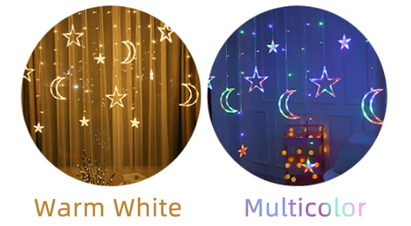 Star Moon Led Curtain Garland String Light EID Mubarak Ramadan Decoration for Home 2024 Islam Muslim Event Party Supplies Decor