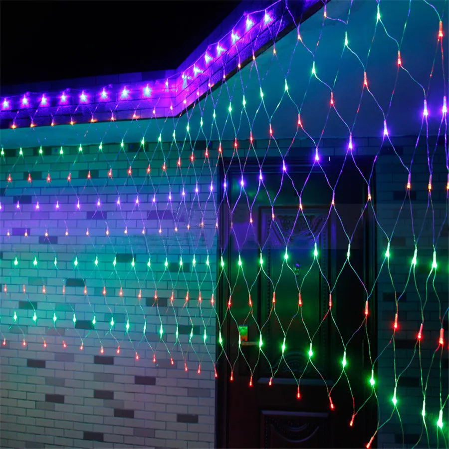 1.5X1.5/10x1/6x4M Led Net Mesh String Light Outdoor Curtain Icicle Light Christmas Garland Light For Garden Party Holiday Decor