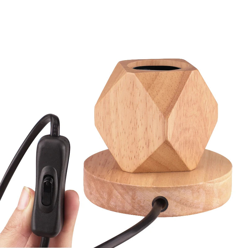 Modern Retro Wood Table Lamp Polyhedron E27 Desk Lamp EU Plug Living Room Bedroom Bedside Lamp Decor Wooden Base Table Light