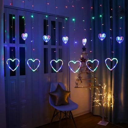 Garland Curtain EU/US Led Heart Shaped Christmas Ramadan Decoration Fairy String Lights for Party Home Wedding New Year Decor