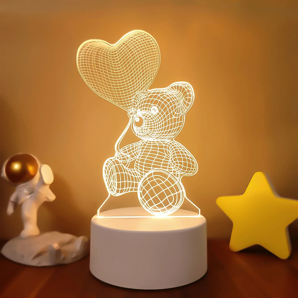 Romantic Love 3D Lamp Heart-shaped Balloon Acrylic LED Night Light Decorative Table Lamp Valentine's Day Sweetheart Wife's Gift