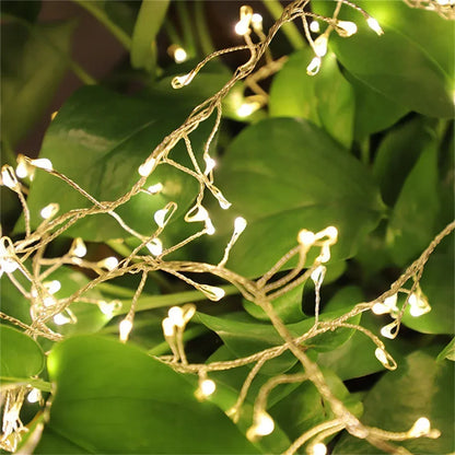 200/400 LED USB Firecracker Fairy Light Outdoor Firecracker Cluster Twinkle String Light with Remote for Wreath DIY Party Decor