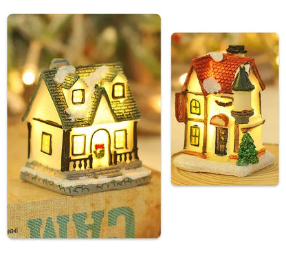 Zilvix Christmas Decoration 2024 New Year Night Light LED Snow House Sculpture Home Resin Crafts Xmas Ornaments Gift for Kids