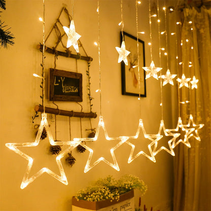 138LED Star String Light Waterproof 8 Modes Warm White Curtain Lights for Ramadan Party Bedroom Wedding Christmas Decoratio