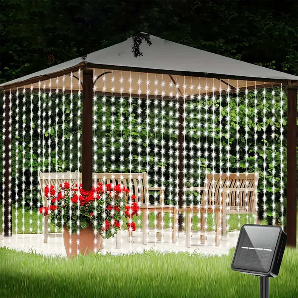 Solar Powered Curtain Lights Outdoor Waterproof  Decoration 8 Lighting Modes Curtain Fairy Lights Garden Christmas Decor Lights