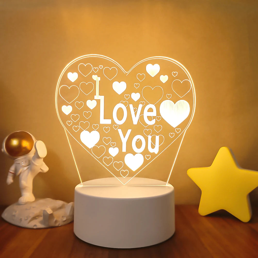 Romantic Love 3D Lamp Heart-shaped Balloon Acrylic LED Night Light Decorative Table Lamp Valentine's Day Sweetheart Wife's Gift