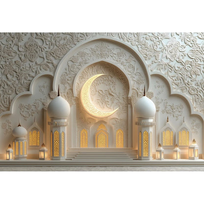 Eid Mubarak Backdrop Islamic Mosque Ramadan Aladdin Moroccan Golden Moon Lantern 2025Muslim Kareem Al Fitr Festival Photo Banner