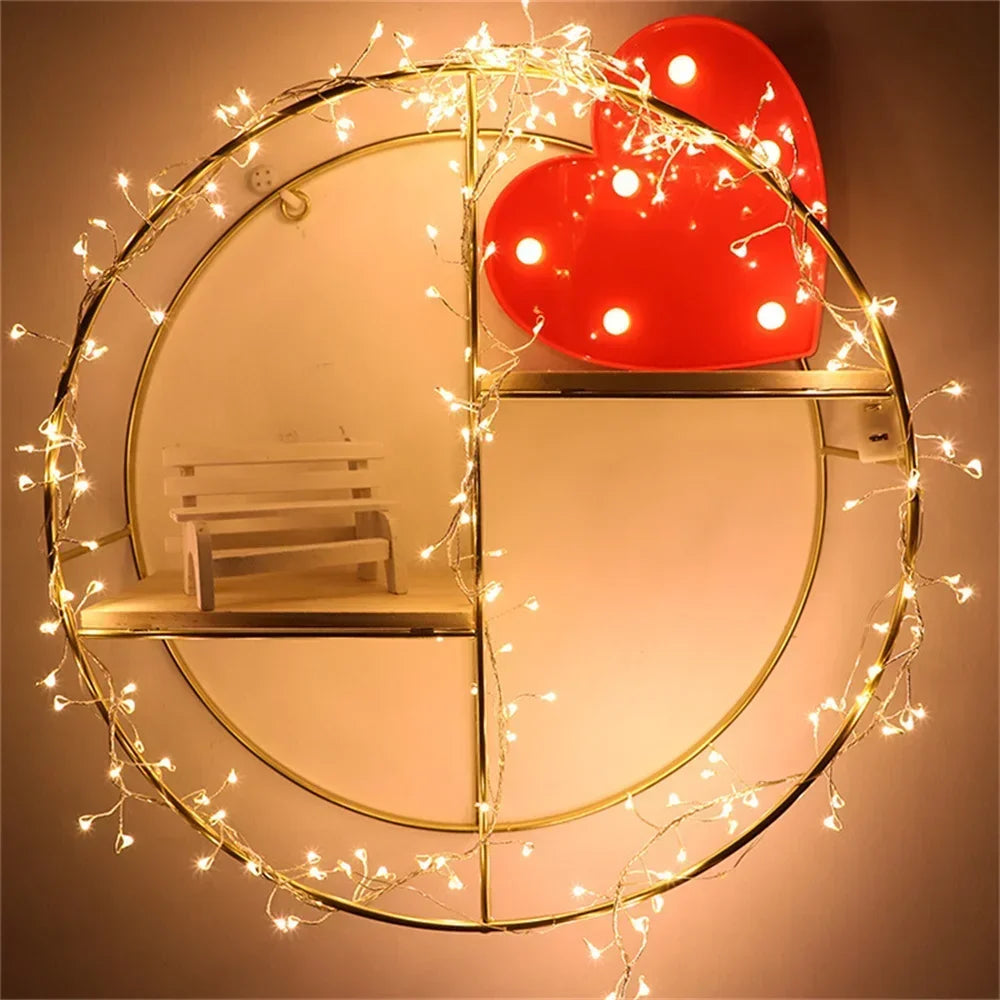 200/400 LED USB Firecracker Fairy Light Outdoor Firecracker Cluster Twinkle String Light with Remote for Wreath DIY Party Decor