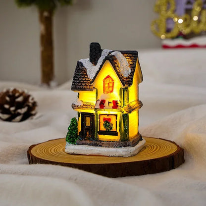 Zilvix Christmas Decoration 2024 New Year Night Light LED Snow House Sculpture Home Resin Crafts Xmas Ornaments Gift for Kids