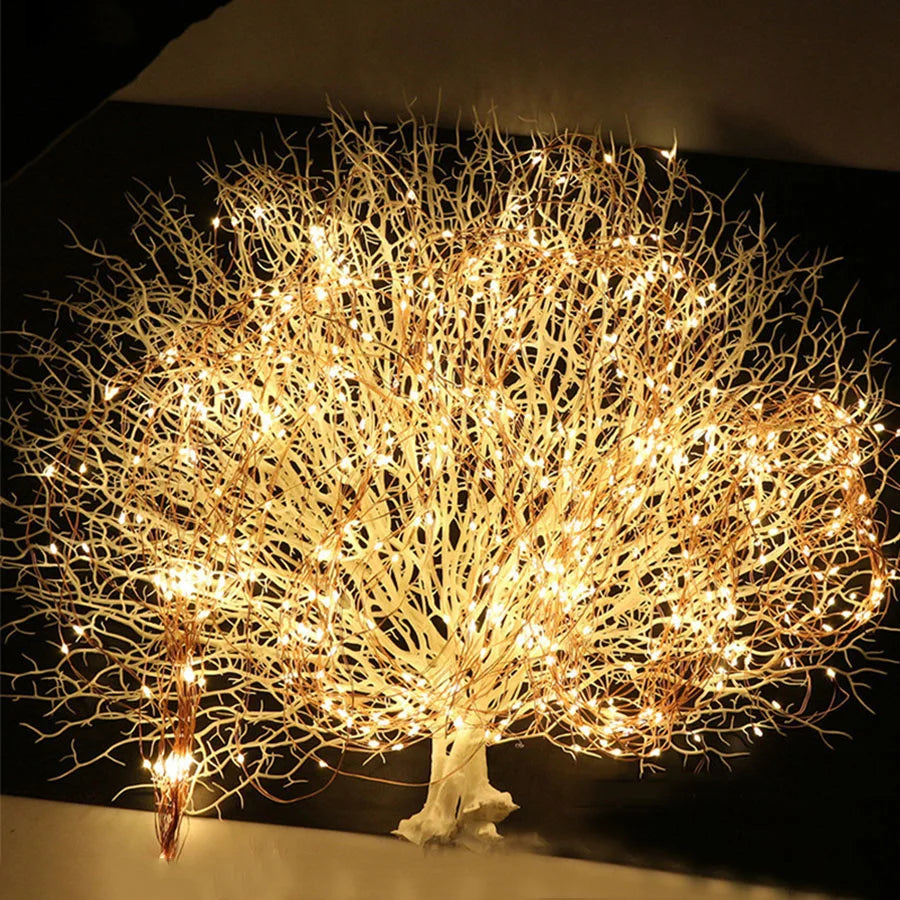 New 100/200LED Copper Wire Tree Vine Waterfall String Lights DIY Christmas Garland Fairy Lights for Party Wedding Holiday Decor