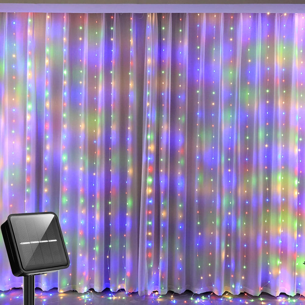 Solar Curtain Lights LED Solar Outdoor Waterproof Fairy lights With 8 Modes For Bedroom Window Patio Wedding Holiday Decorative