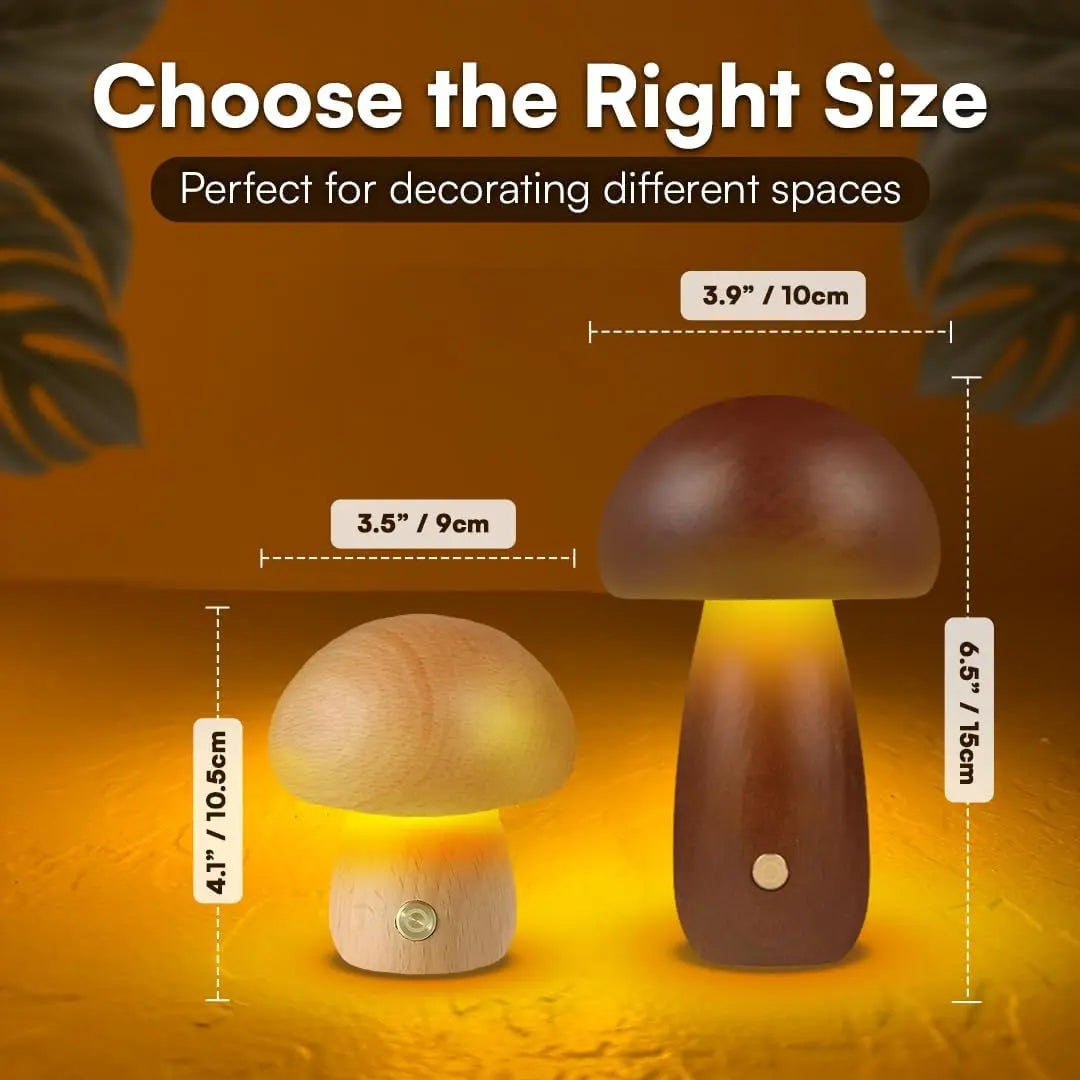 Cute Mushroom LED Night Light Wooden Bedside Table Lamp with Touch Switch Room Decoration High-level Environmental Mushroom Lamp