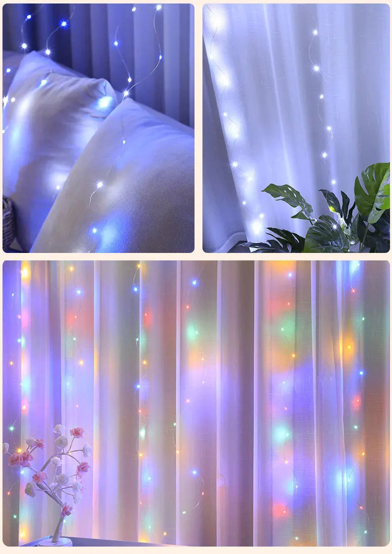 3M Led Curtain Garland Fairy String Lights Christmas Decor USB Remote Control Wedding Party Holiday Decoration for Home Bedroom