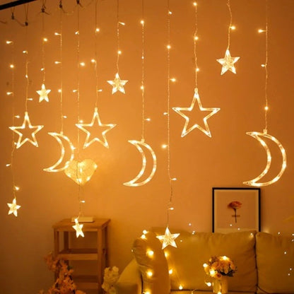 Ramadan Decoration 2025 Star Moon Curtain Garland String Light Aid EID Mubarak for Home Arabic Islam Muslim Event Party Supplies