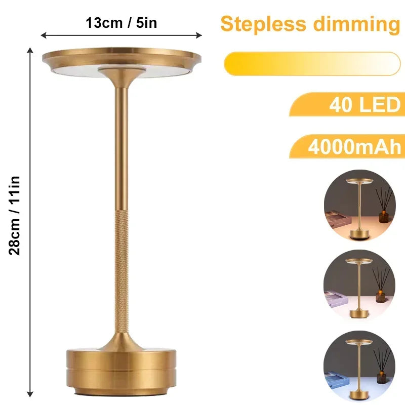 Metal LED Touch Table Lamp Portable Cordless Bedside Light Claeted Rechargeable Nordic Led Lamp Coffee Table Decoration