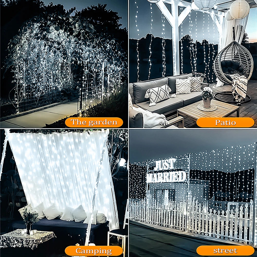 Solar Powered Curtain Lights Outdoor Waterproof  Decoration 8 Lighting Modes Curtain Fairy Lights Garden Christmas Decor Lights