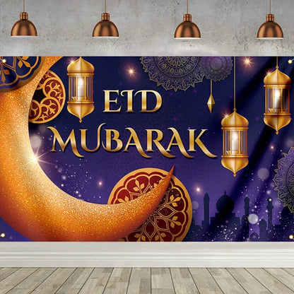 Ramadan Festival Decor Hanging Flag Moon Row Of Lights Holiday Party 180X110cm ,B 1Set