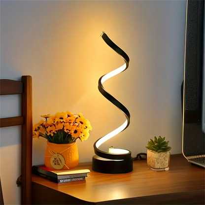 Modern LED table light with USB - adjustable brightness, warm white light, spiral design, suitable for bedroom, living room, off