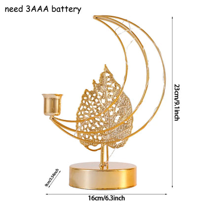 EID Ramadan Metal Gold Candle Holder Tray With Lights Eid Mubarak Muslim Islam Festival Aromatherapy Stove for Home Ornament