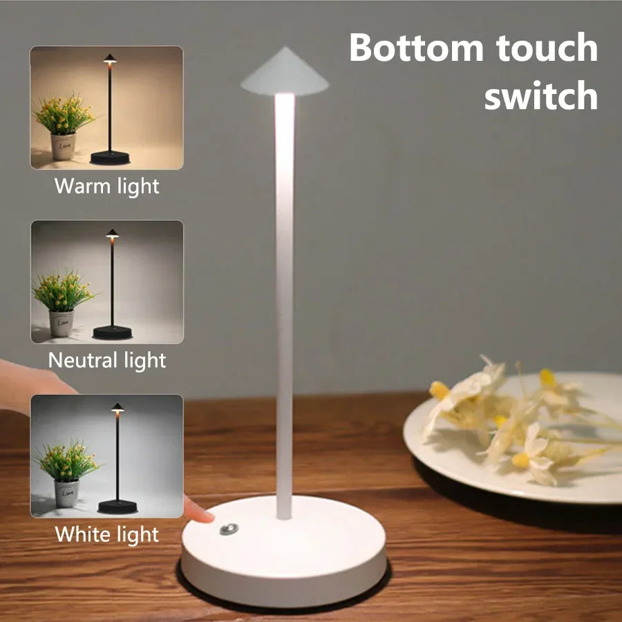 Rechargeable Table LED Lamp Touch Sensor Night Desk Lamp for Restaurant Hotel Bar Bedroom 3 Color Temperatures Stepless Dimming