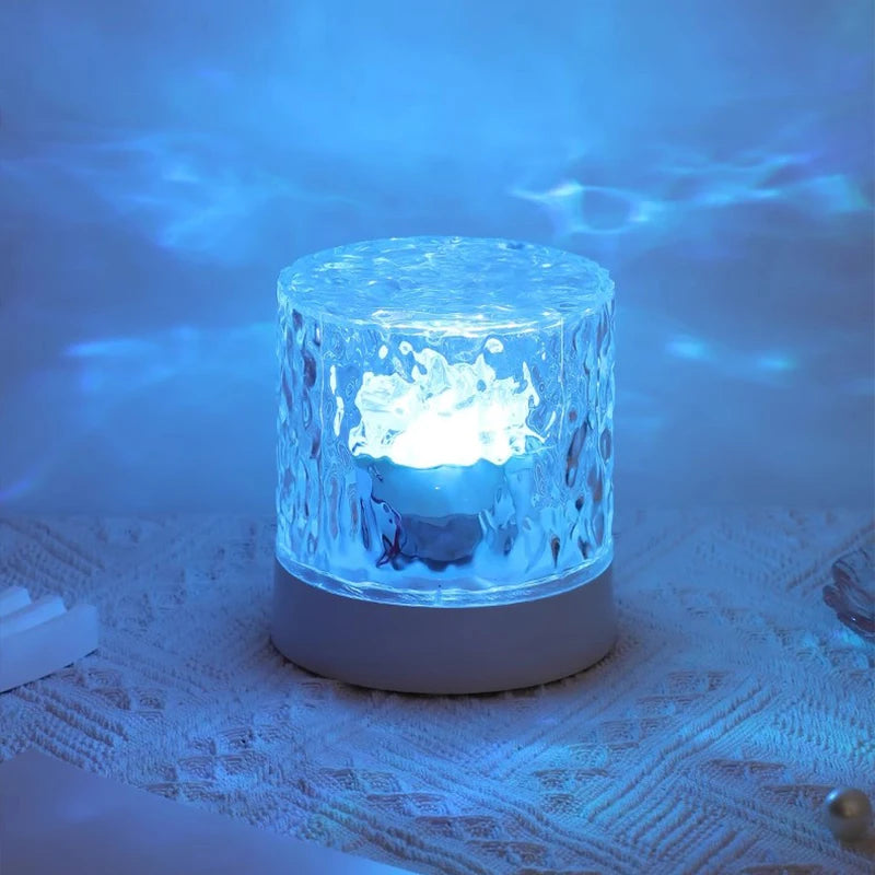 MARPOU Night Light dynamic water ripple projector Table Lamp RGB Dimmable for Bedroom Bedside Game Room Gift Water Crystal Lamp