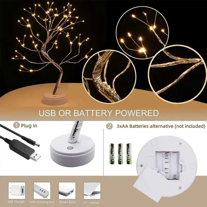 36 LED Pearl Gold Leaf Tree Light USB/Battery Tabletop Lamp for Bedroom Living Room Decorfor New Year Christmas Halloween